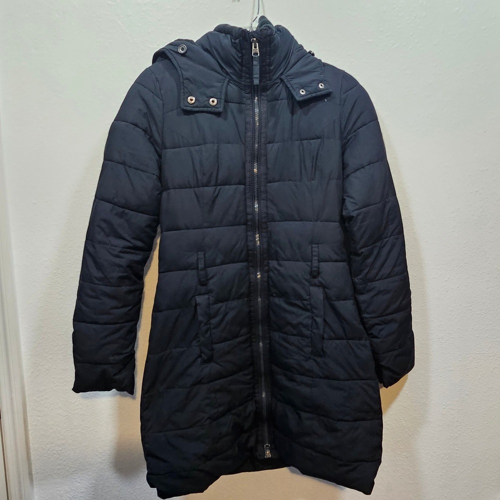 Abercrombie & Fitch Womens navy Quilted Puffer Parka Hooded Winter Coat Small